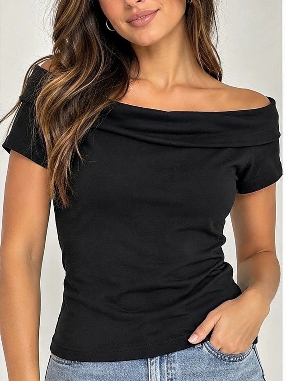 J.Crew Black Off Shoulder Cowl Neck Top Size L 100% Cotton NWOT